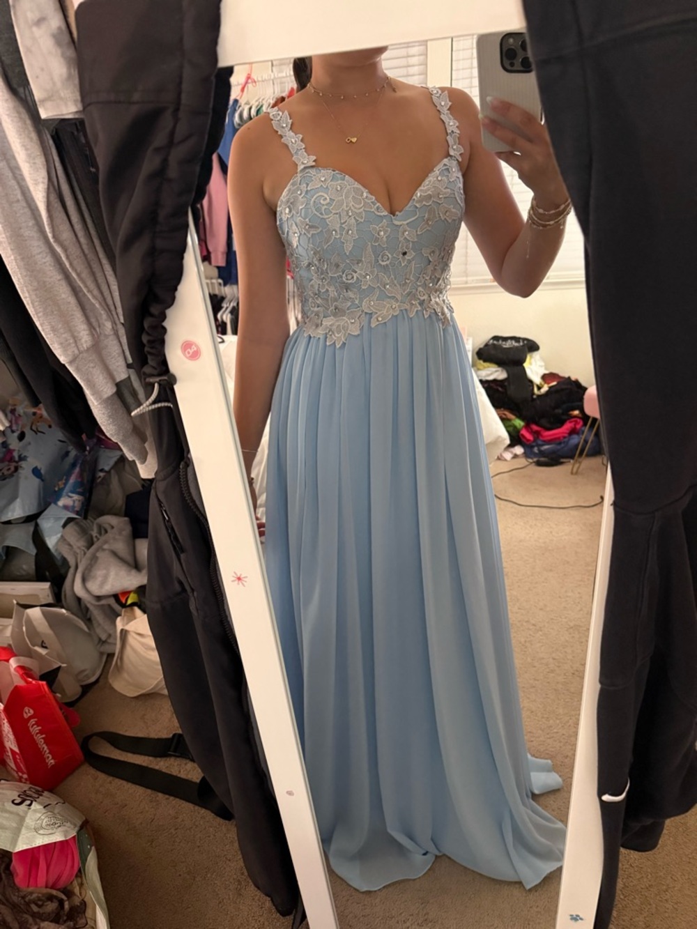 Light Blue Lace Bodice Chiffon Evening or Prom Dress